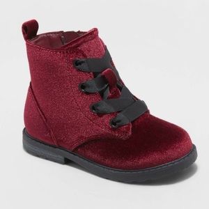Cat & Jack Burgundy Velvet Giovanna Combat Boot